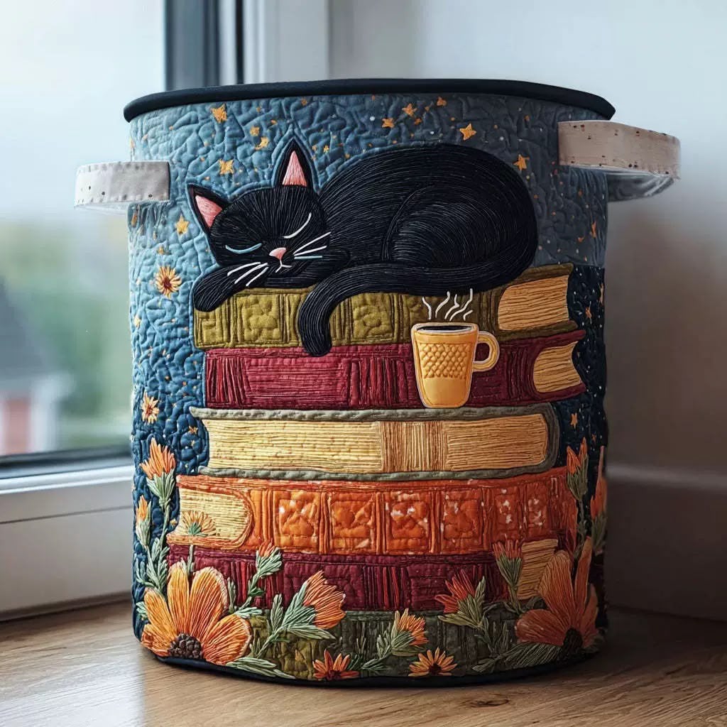 Gewatteerde kattenbibliotheek wasmand met handvatten, opvouwbare wasmand in 3 maten