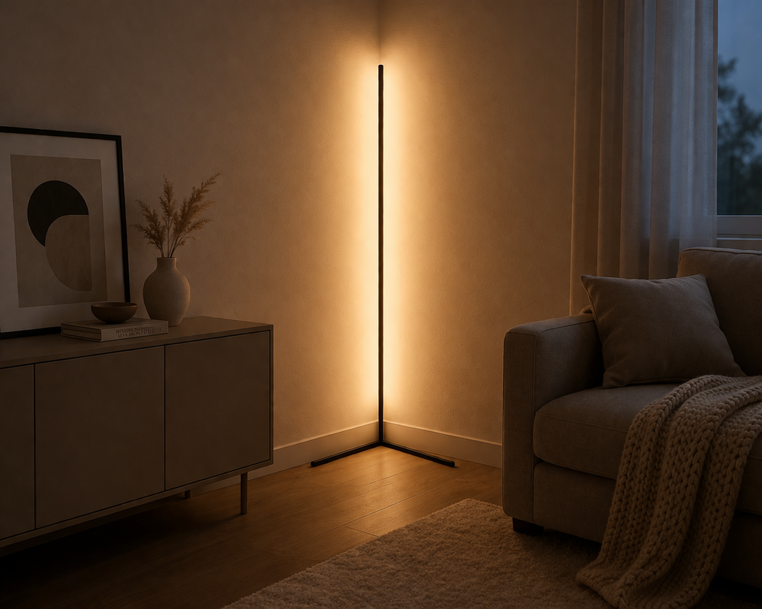 Led-hoekvloerlamp met afstandsbediening: dimbaar, modern design, indirect licht