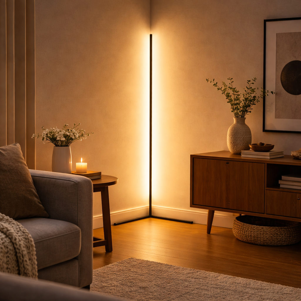 Led-hoekvloerlamp met afstandsbediening: dimbaar, modern design, indirect licht