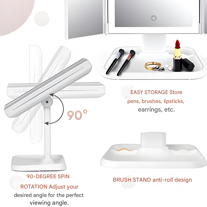 Opvouwbare led-make-upspiegel met instelbare verlichting en ruimtebesparende vouw