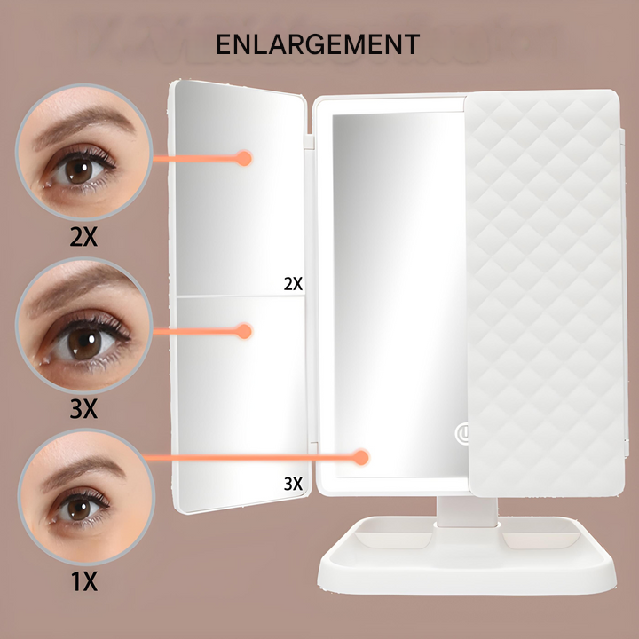 Opvouwbare led-make-upspiegel met instelbare verlichting en ruimtebesparende vouw