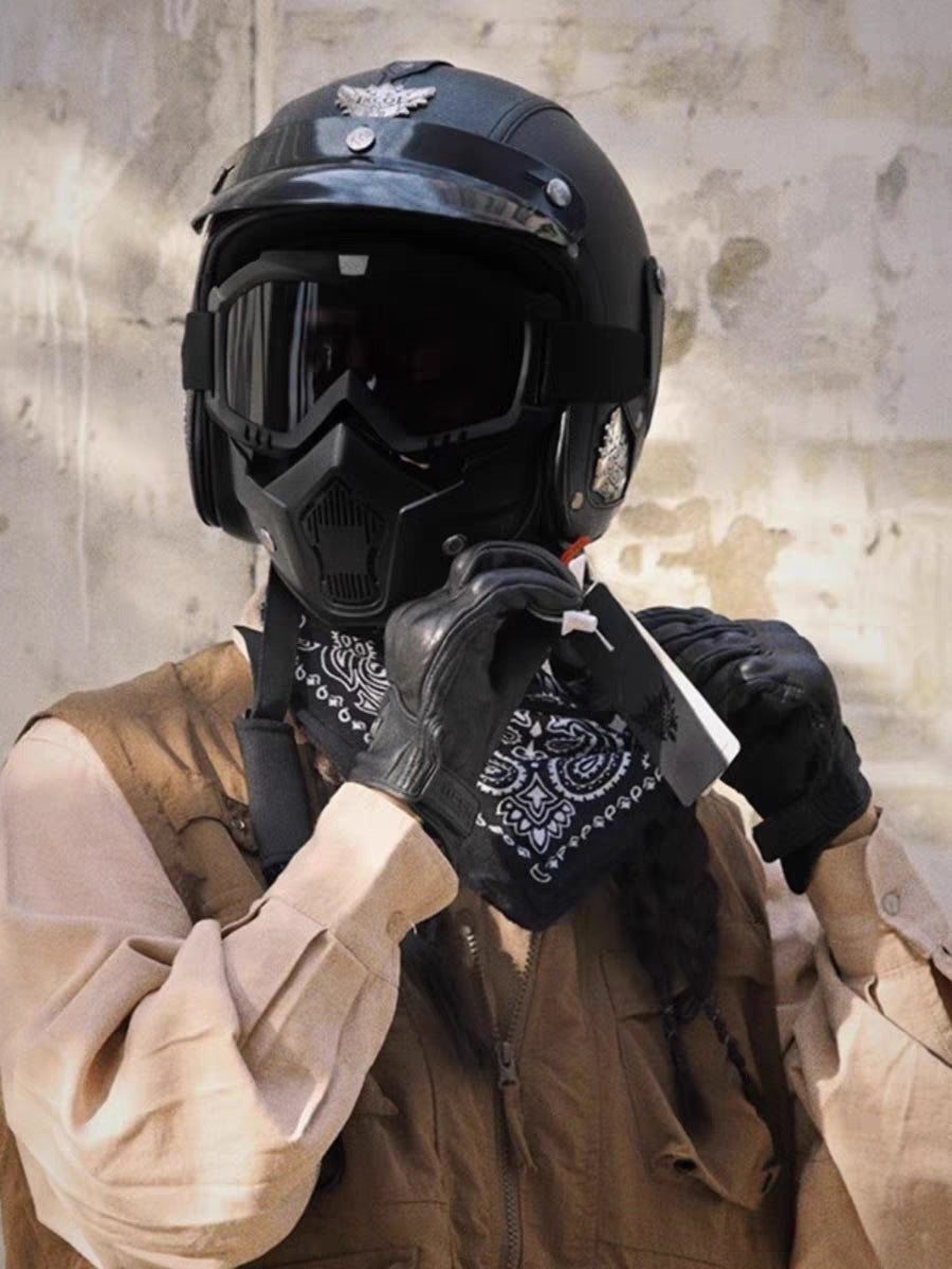 Vintage Retro Open Motorhelm met Masker en Bril