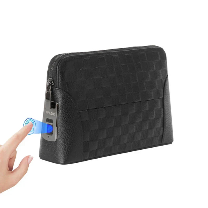Leren Heren Handtas met Vingerafdrukslot – Anti-Diefstal Clutch & Portemonnee