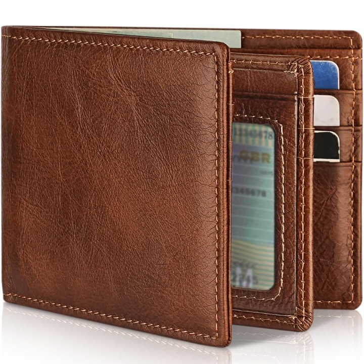 Bifold-portemonnee voor heren van echt leer met RFID-bescherming