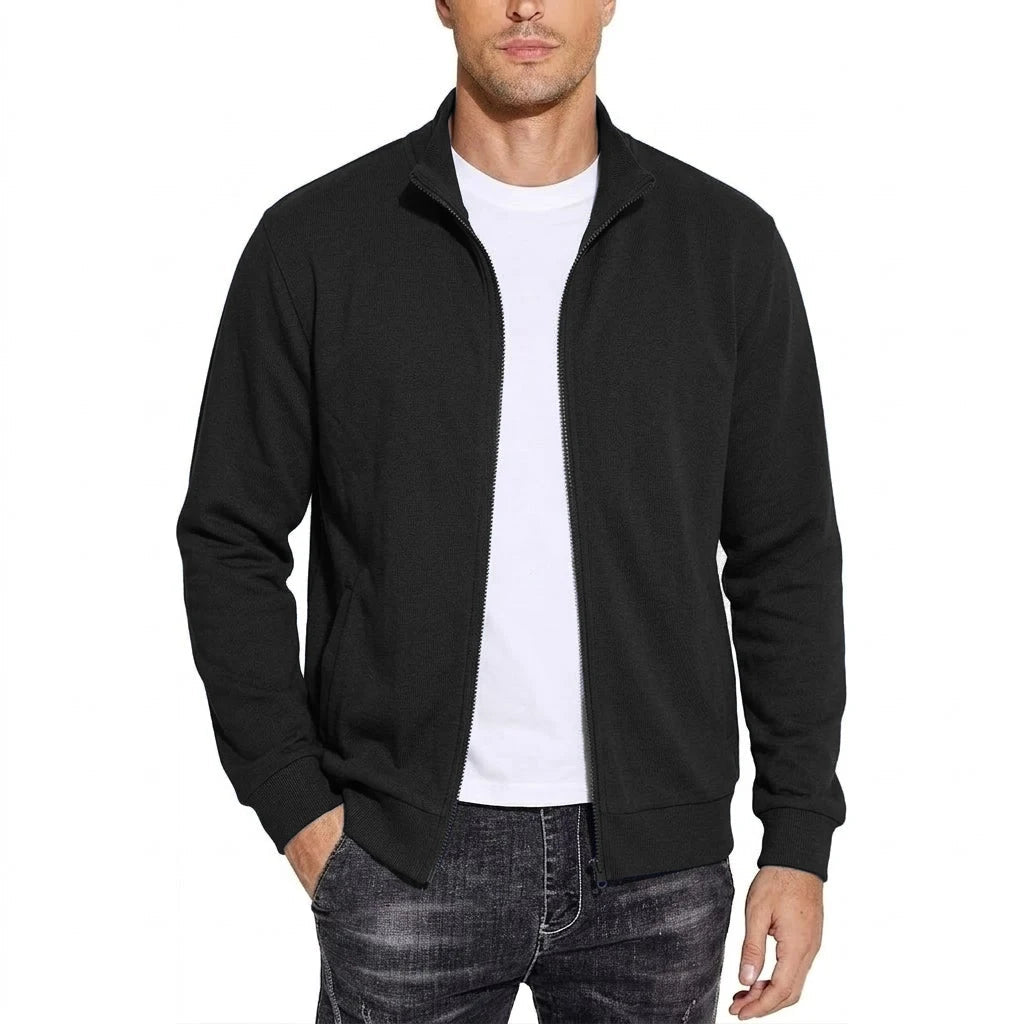 Herenvest van katoenen sweatstof met rits, ademend, klassiek los model