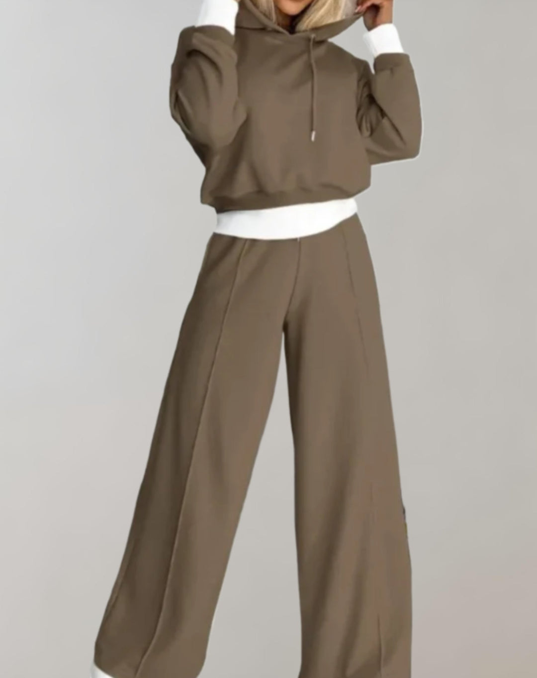 Tweedelige hoodie- en broekset met wijde pijpen voor dames – loungewear van katoenmix