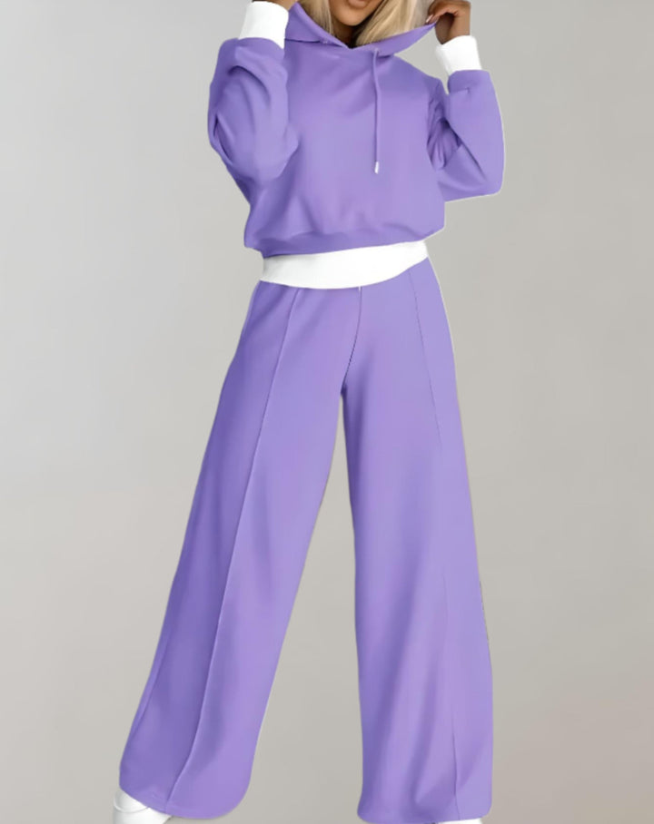 Tweedelige hoodie- en broekset met wijde pijpen voor dames – loungewear van katoenmix