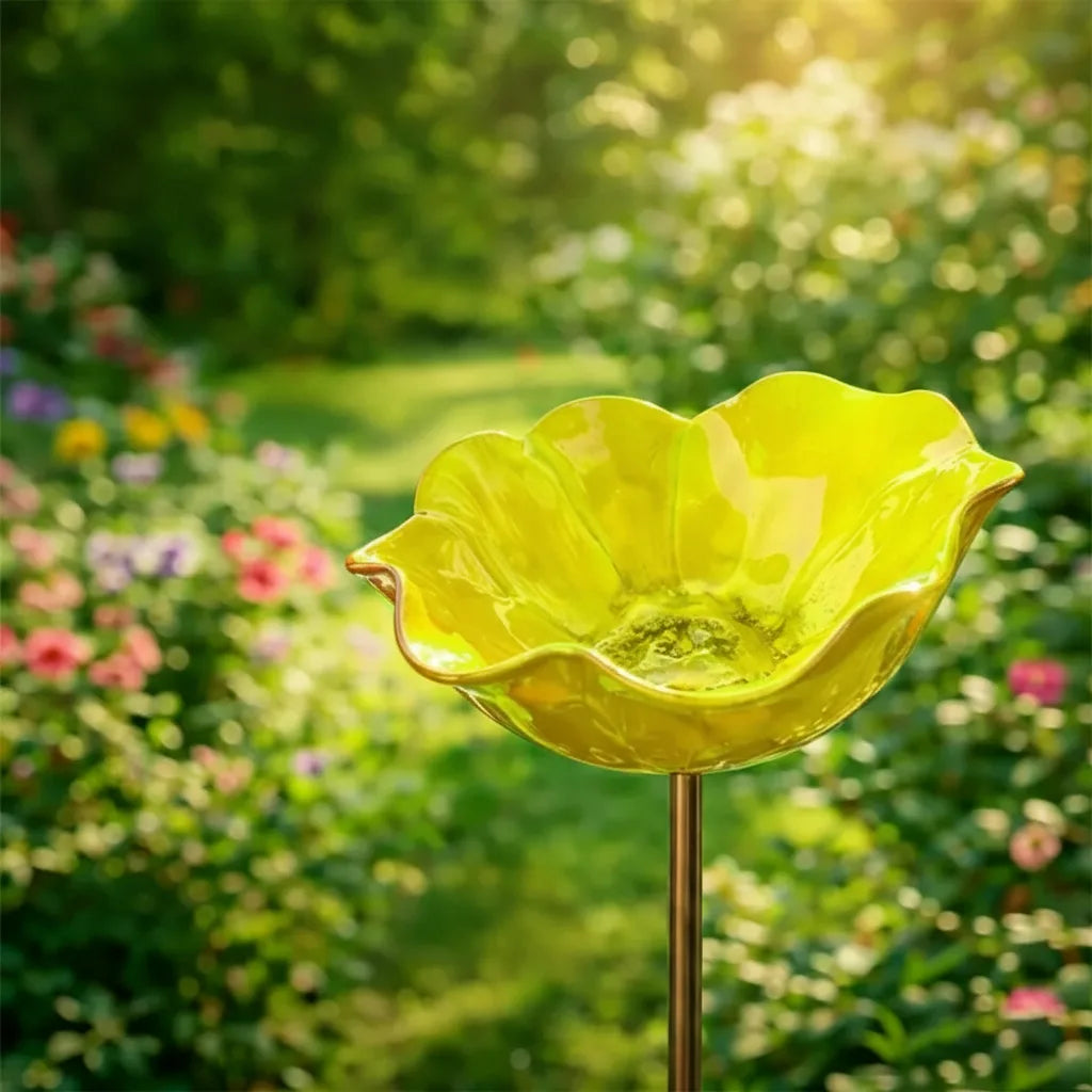 Metalen klaproos-vogeldrinkplaats op steker – tuin- en balkondecoratie, 60 cm