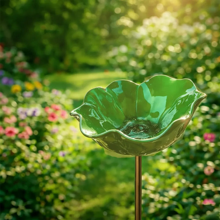 Metalen klaproos-vogeldrinkplaats op steker – tuin- en balkondecoratie, 60 cm