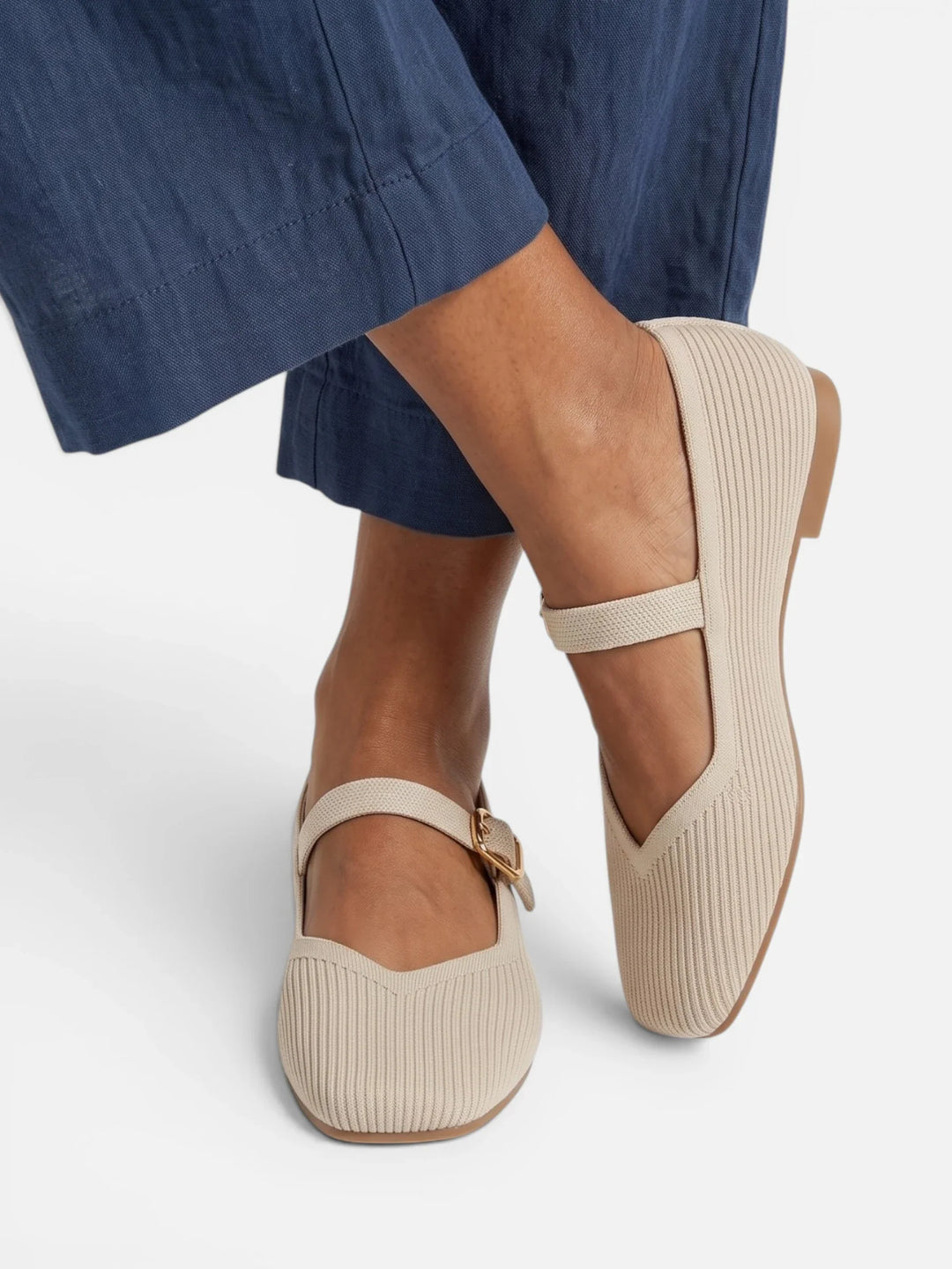 Gebreide Mary Jane Ballerina's voor Dames met Vierkante Neus
