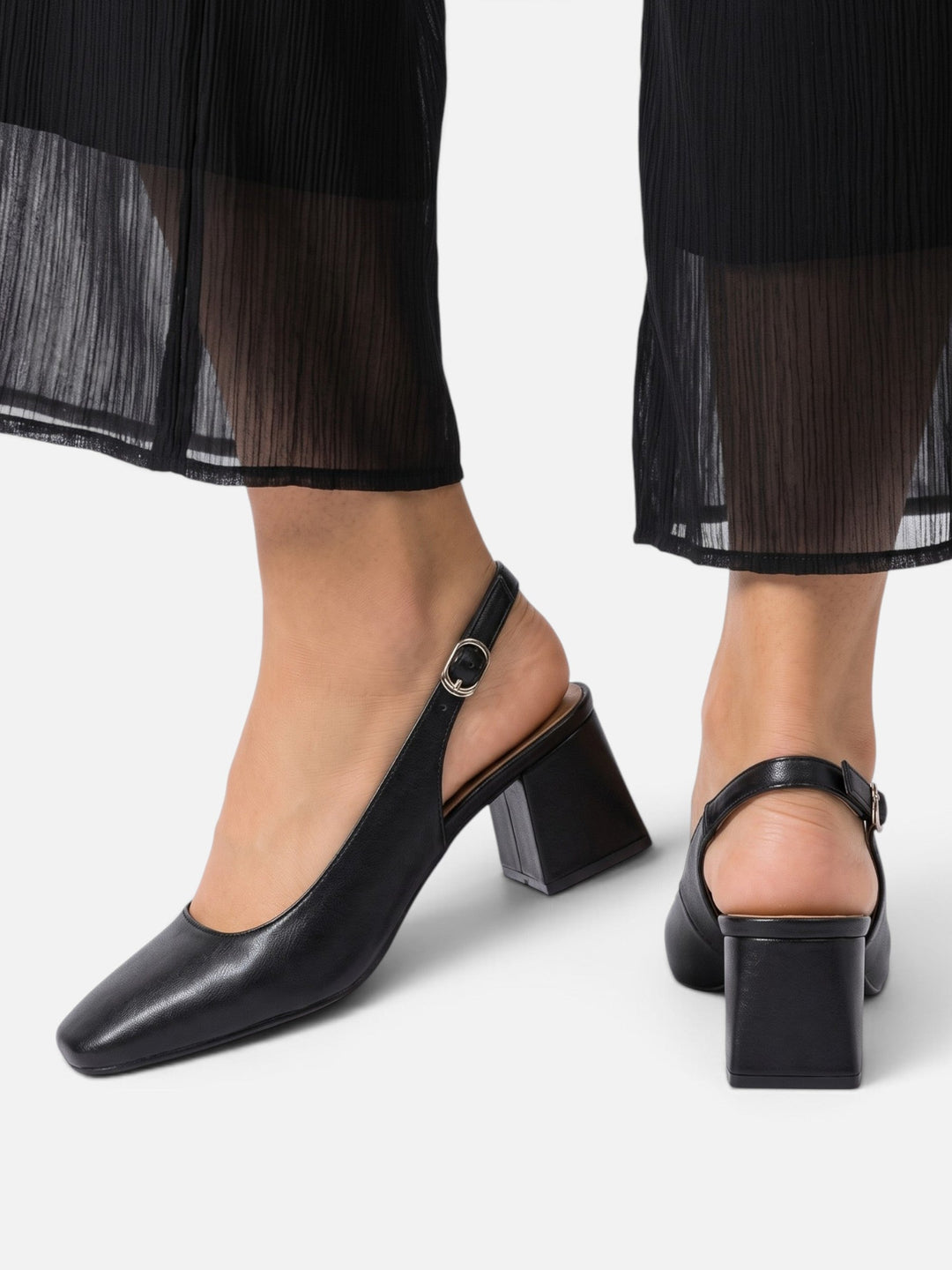 Leren Slingback Pumps voor Dames met Vierkante Neus en Blokhak