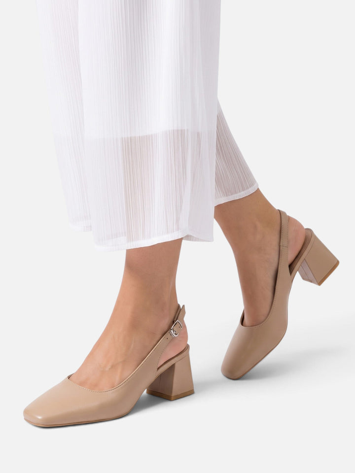 Leren Slingback Pumps voor Dames met Vierkante Neus en Blokhak