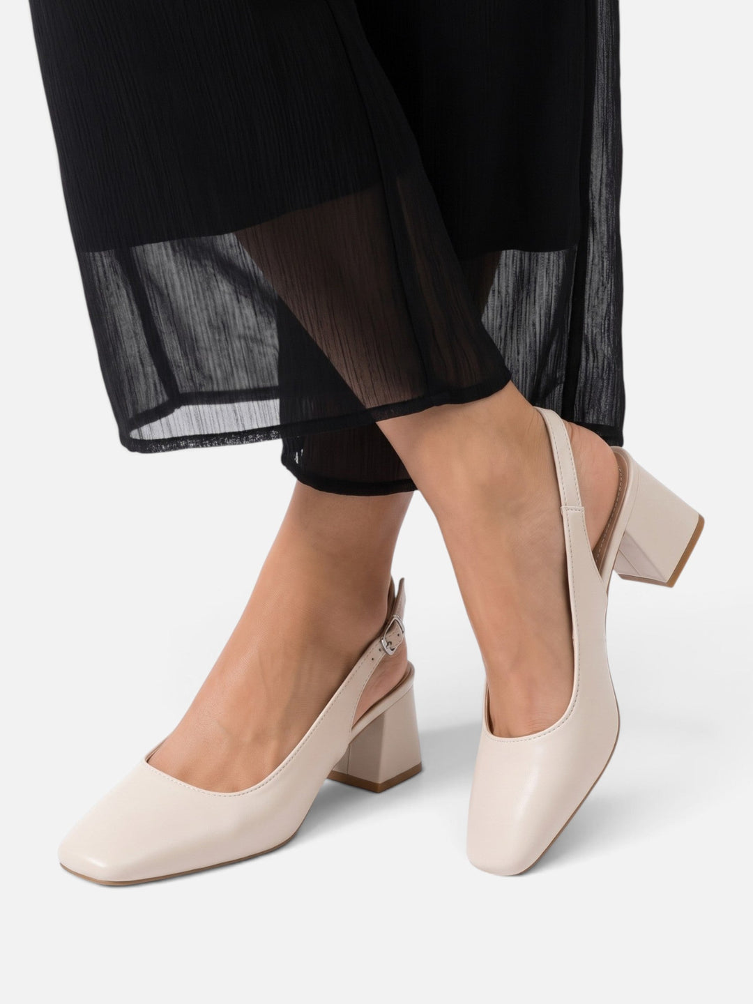 Leren Slingback Pumps voor Dames met Vierkante Neus en Blokhak