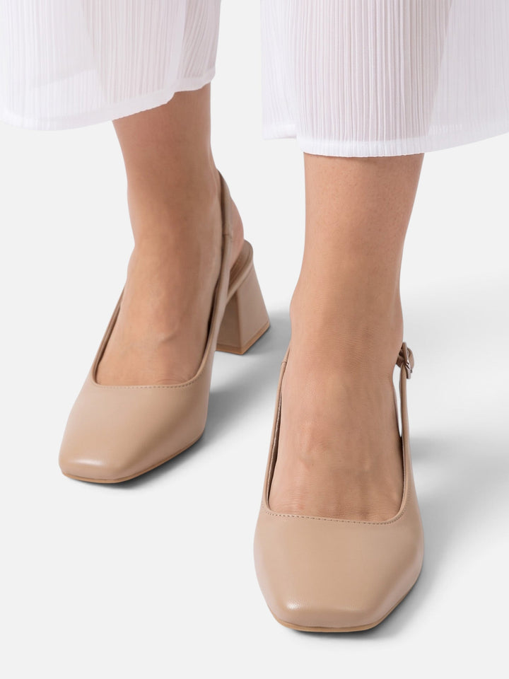 Leren Slingback Pumps voor Dames met Vierkante Neus en Blokhak