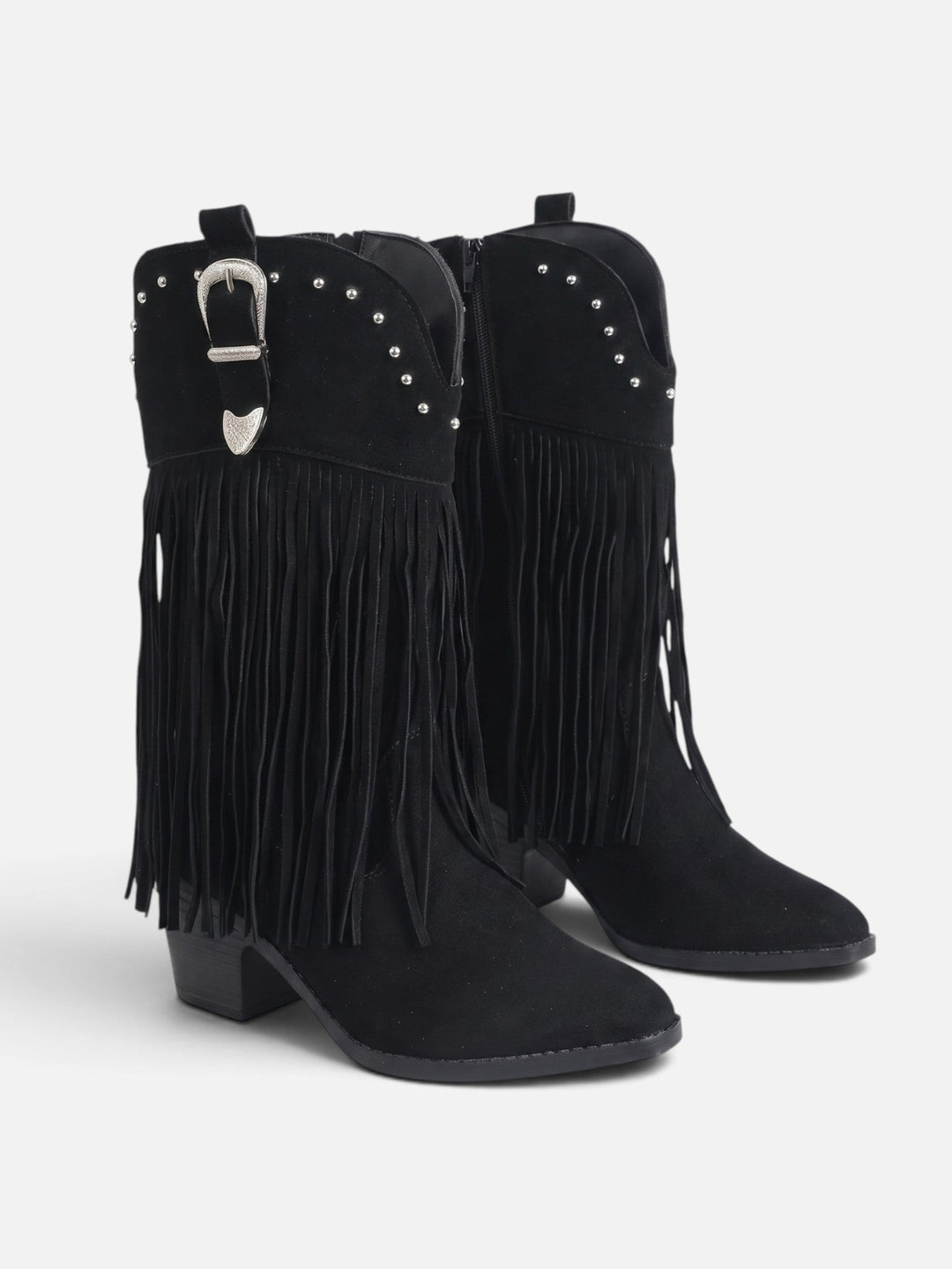 Imitatiesuède Cowboylaarzen voor Dames met Franjes en Studs