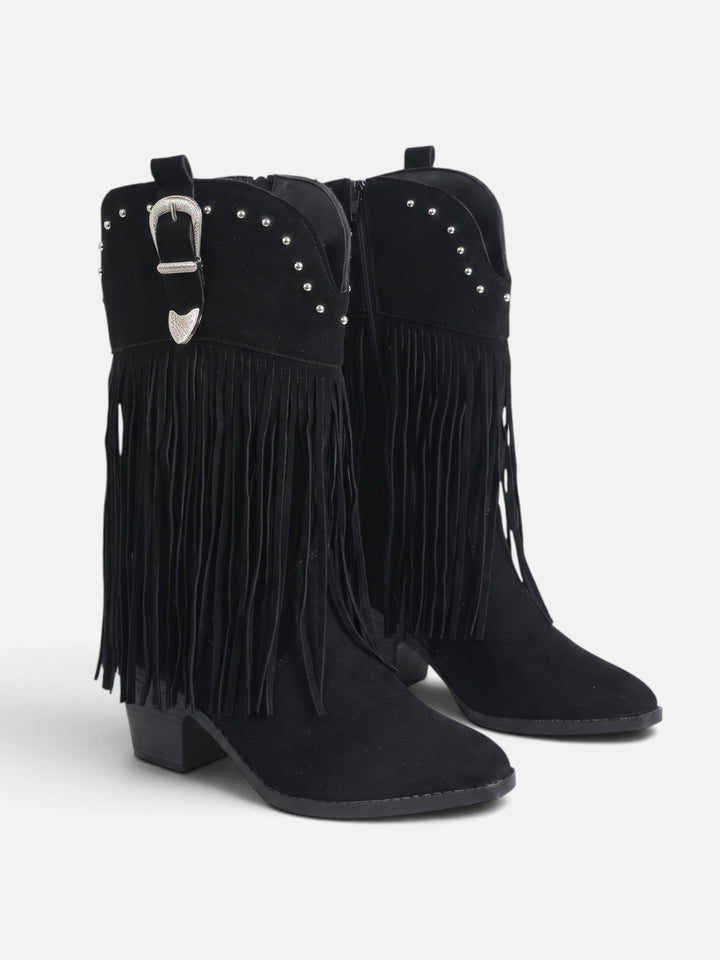 Imitatiesuède Cowboylaarzen voor Dames met Franjes en Studs