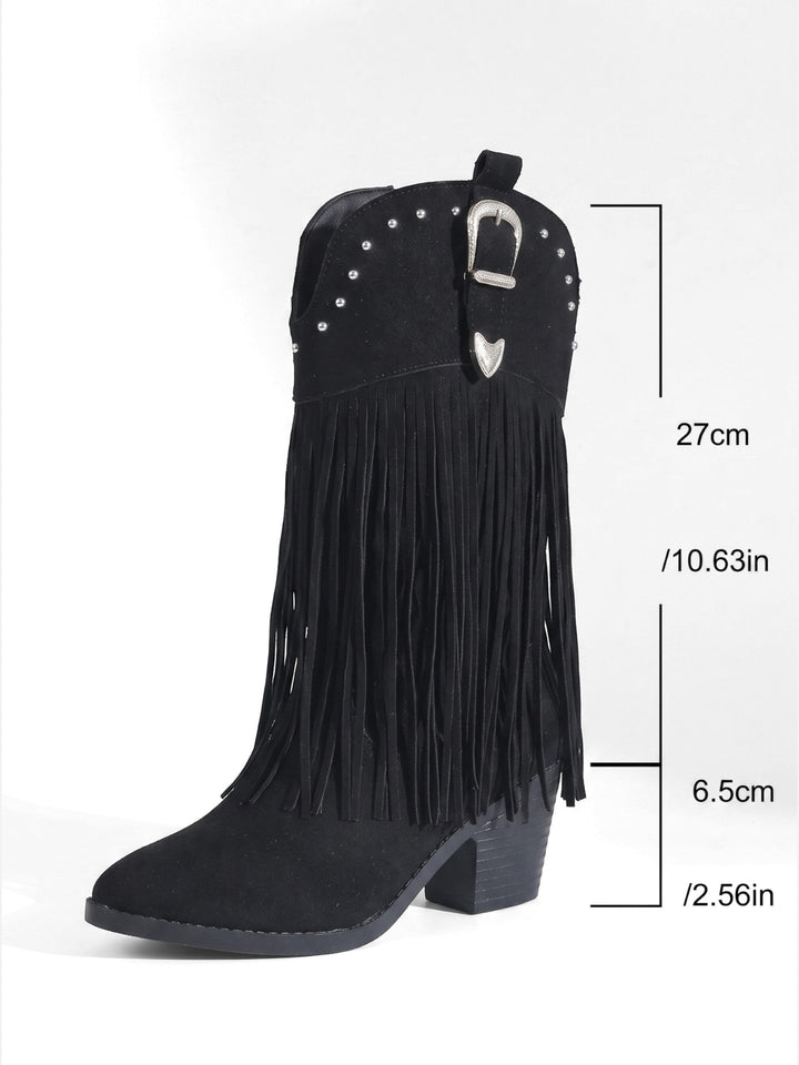 Imitatiesuède Cowboylaarzen voor Dames met Franjes en Studs