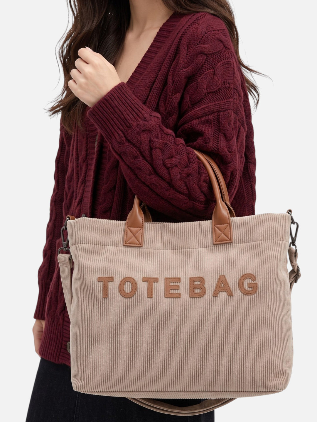 Ribfluwelen Shopper voor Dames met Letters