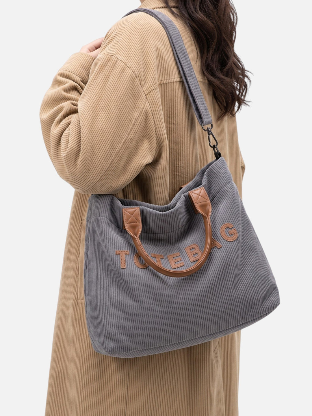 Ribfluwelen Shopper voor Dames met Letters