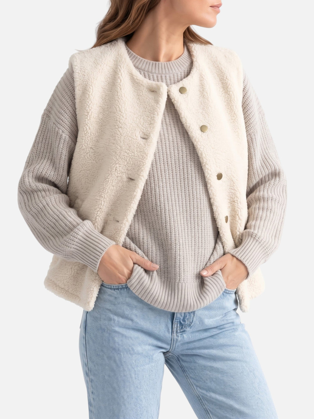 Sherpa Bodywarmer voor Dames met Knopen