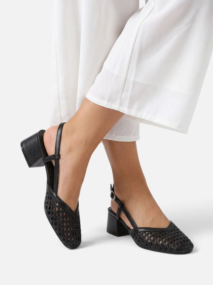 Gevlochten Slingback Pumps voor Dames met Blokhak