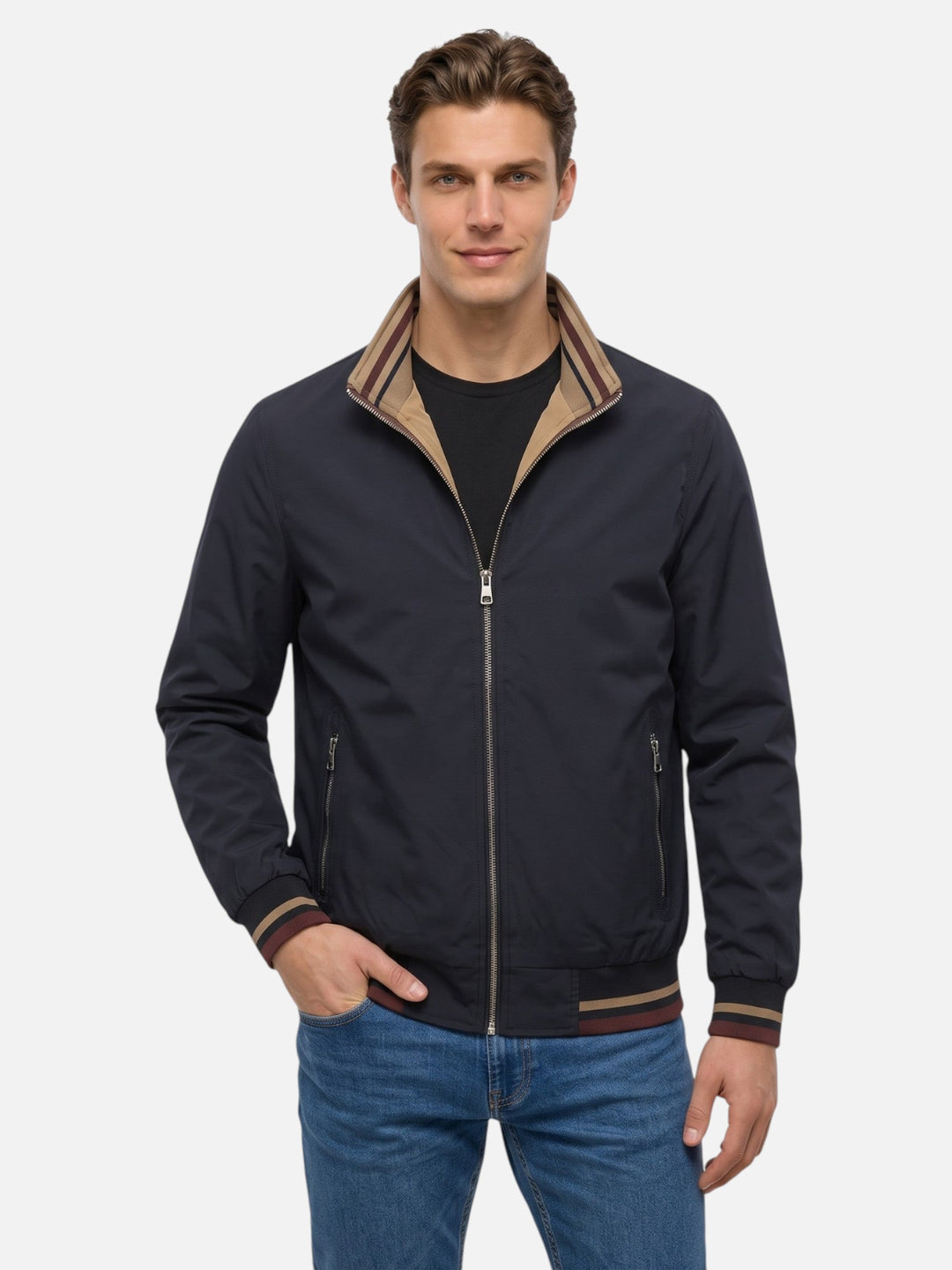 Harrington Jas voor Heren met Strepen en Rits