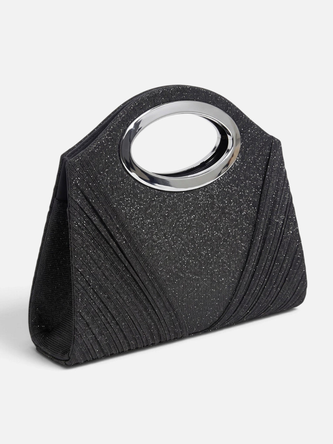 Glitter Avondclutch voor Dames met Plooien en Ovaal Handvat