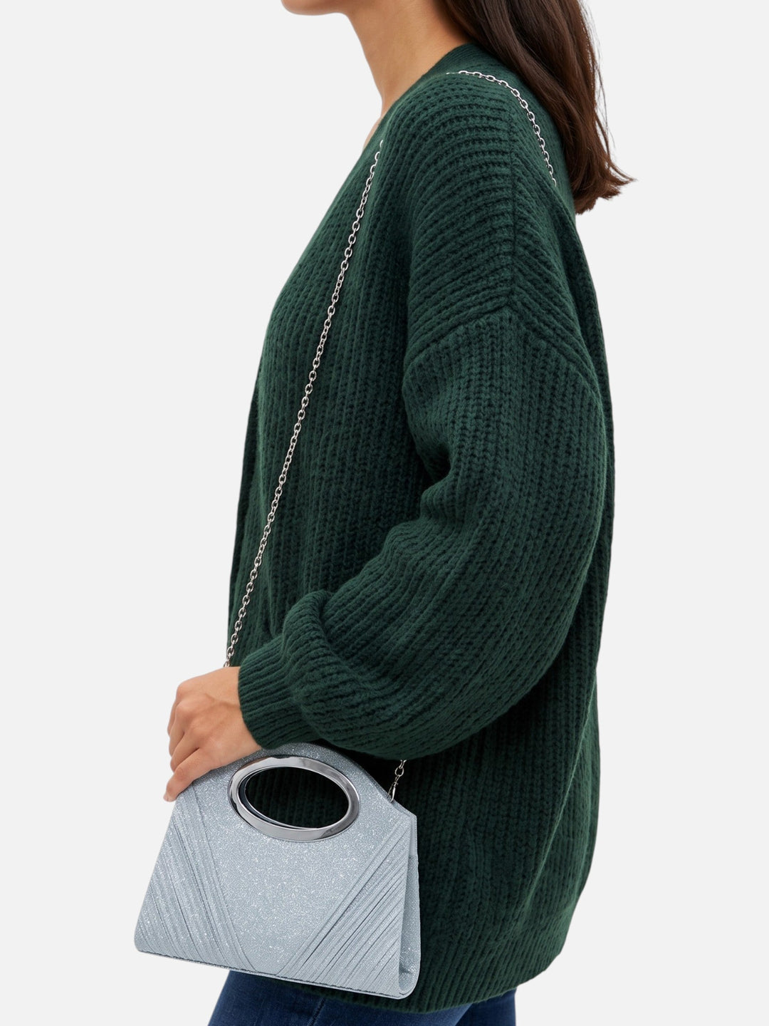 Glitter Avondclutch voor Dames met Plooien en Ovaal Handvat