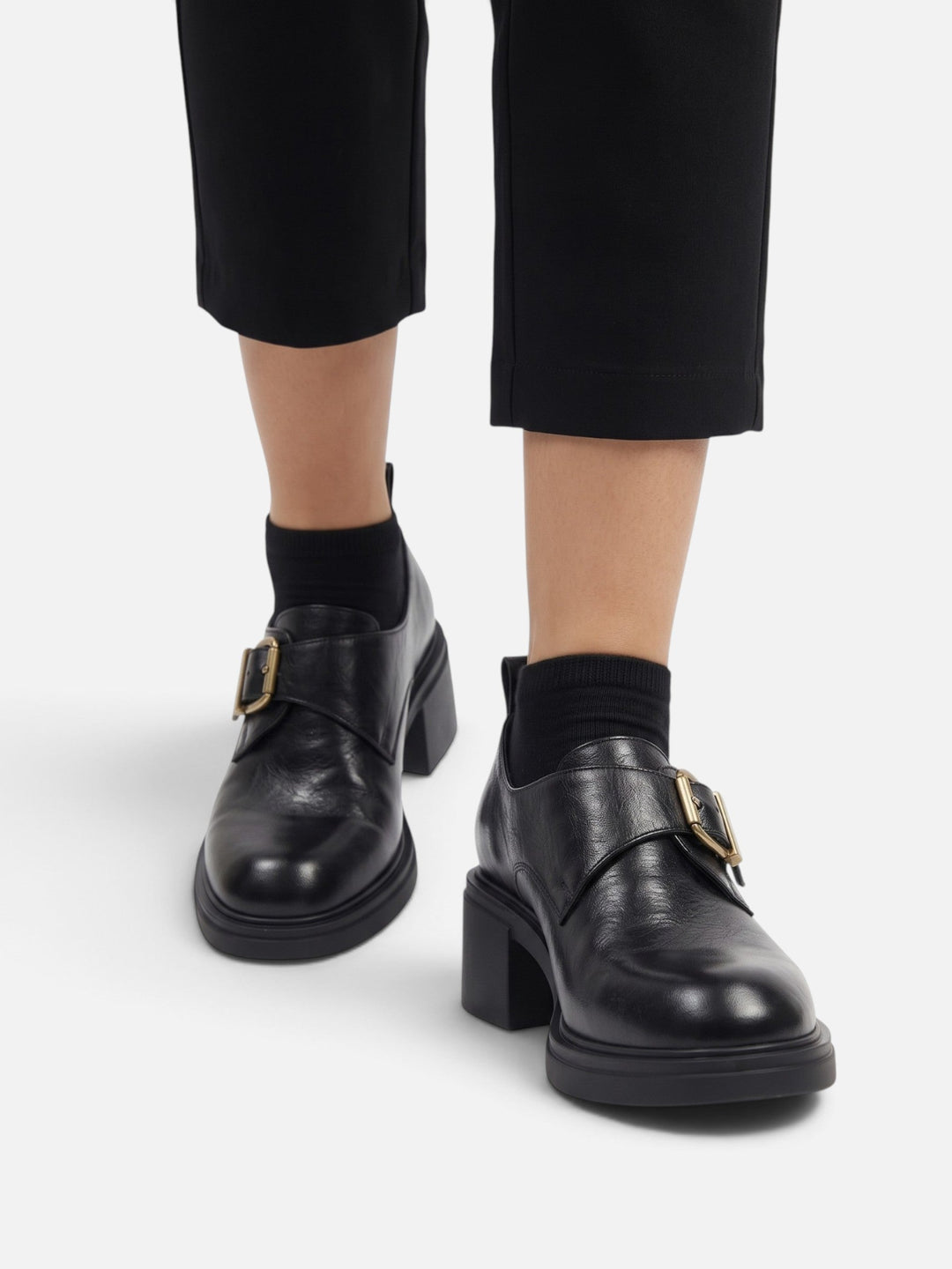 Leren Loafers voor Dames met Gesp en Blokhak