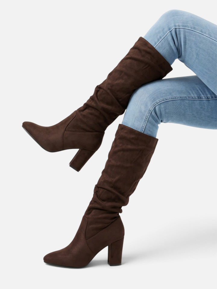 Imitatiesuède Slouchy Laarzen voor Dames met Blokhak