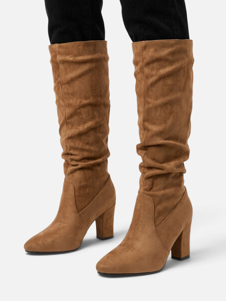 Imitatiesuède Slouchy Laarzen voor Dames met Blokhak