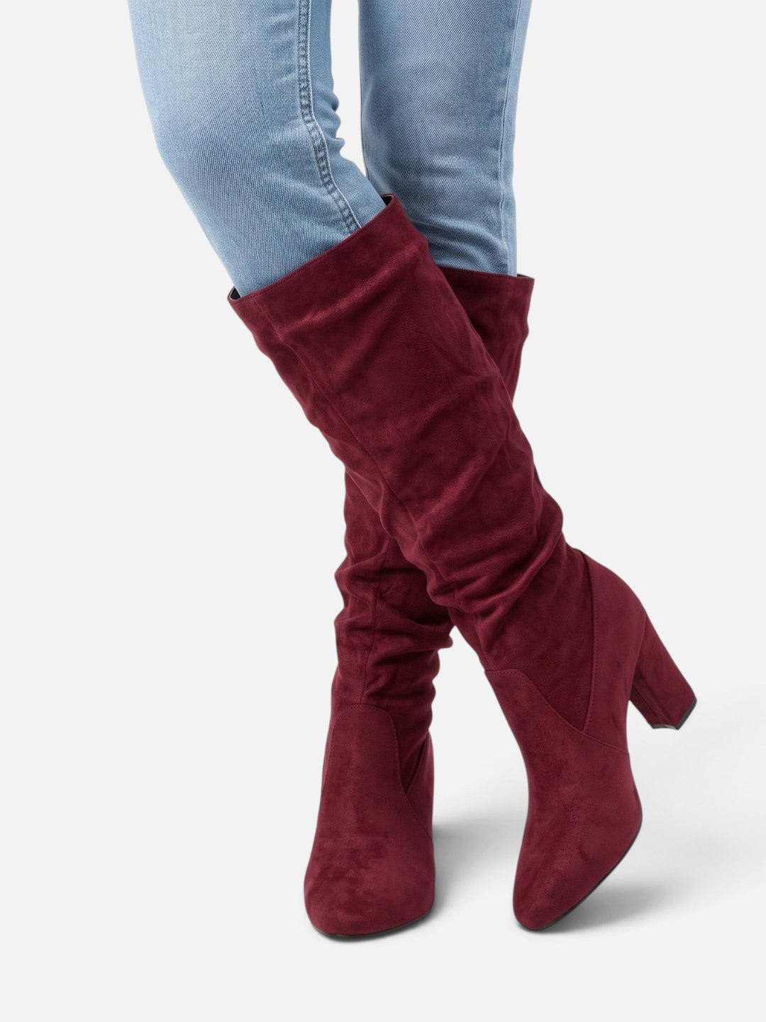Imitatiesuède Slouchy Laarzen voor Dames met Blokhak