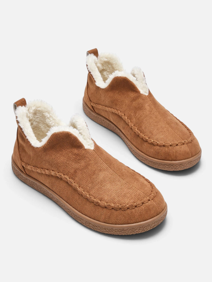 Ribfluwelen Instap Pantoffels voor Dames met Nepbont Voering