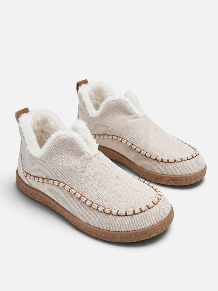 Ribfluwelen Instap Pantoffels voor Dames met Nepbont Voering