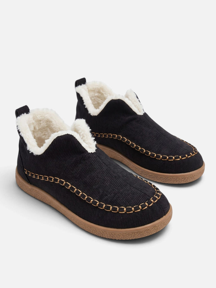 Ribfluwelen Instap Pantoffels voor Dames met Nepbont Voering