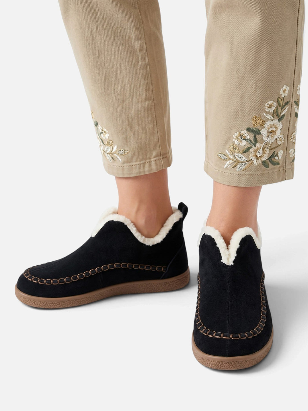 Ribfluwelen Instap Pantoffels voor Dames met Nepbont Voering