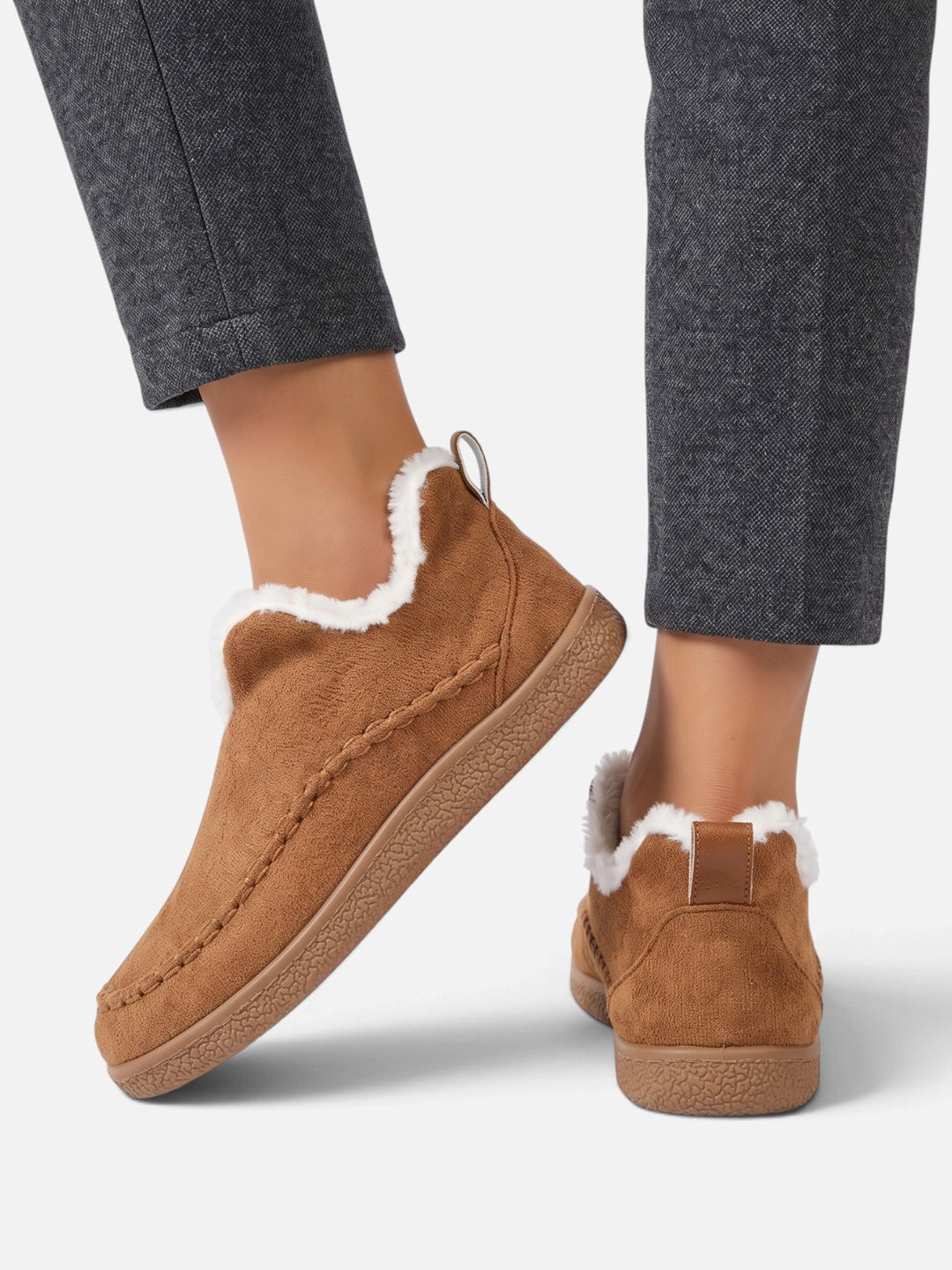 Ribfluwelen Instap Pantoffels voor Dames met Nepbont Voering