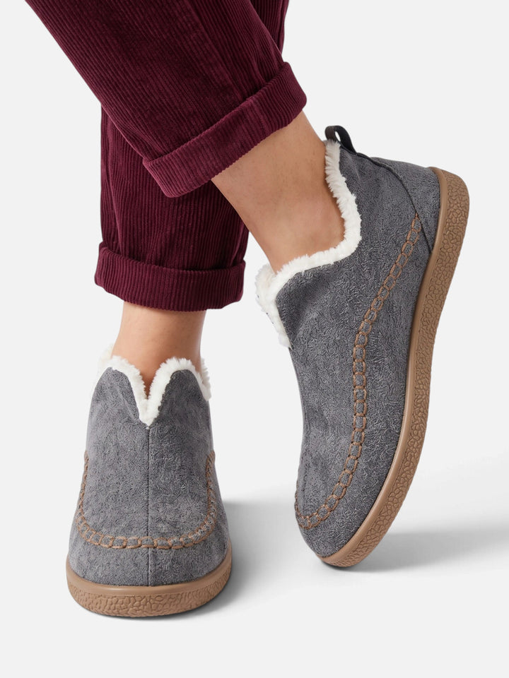 Ribfluwelen Instap Pantoffels voor Dames met Nepbont Voering