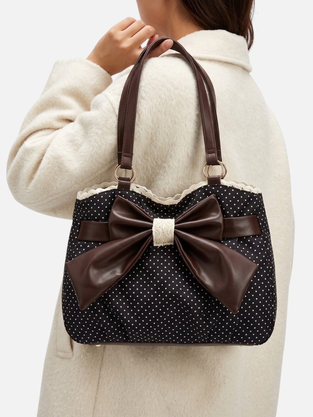 Stippen Shopper voor Dames met Strik en Kanten Rand