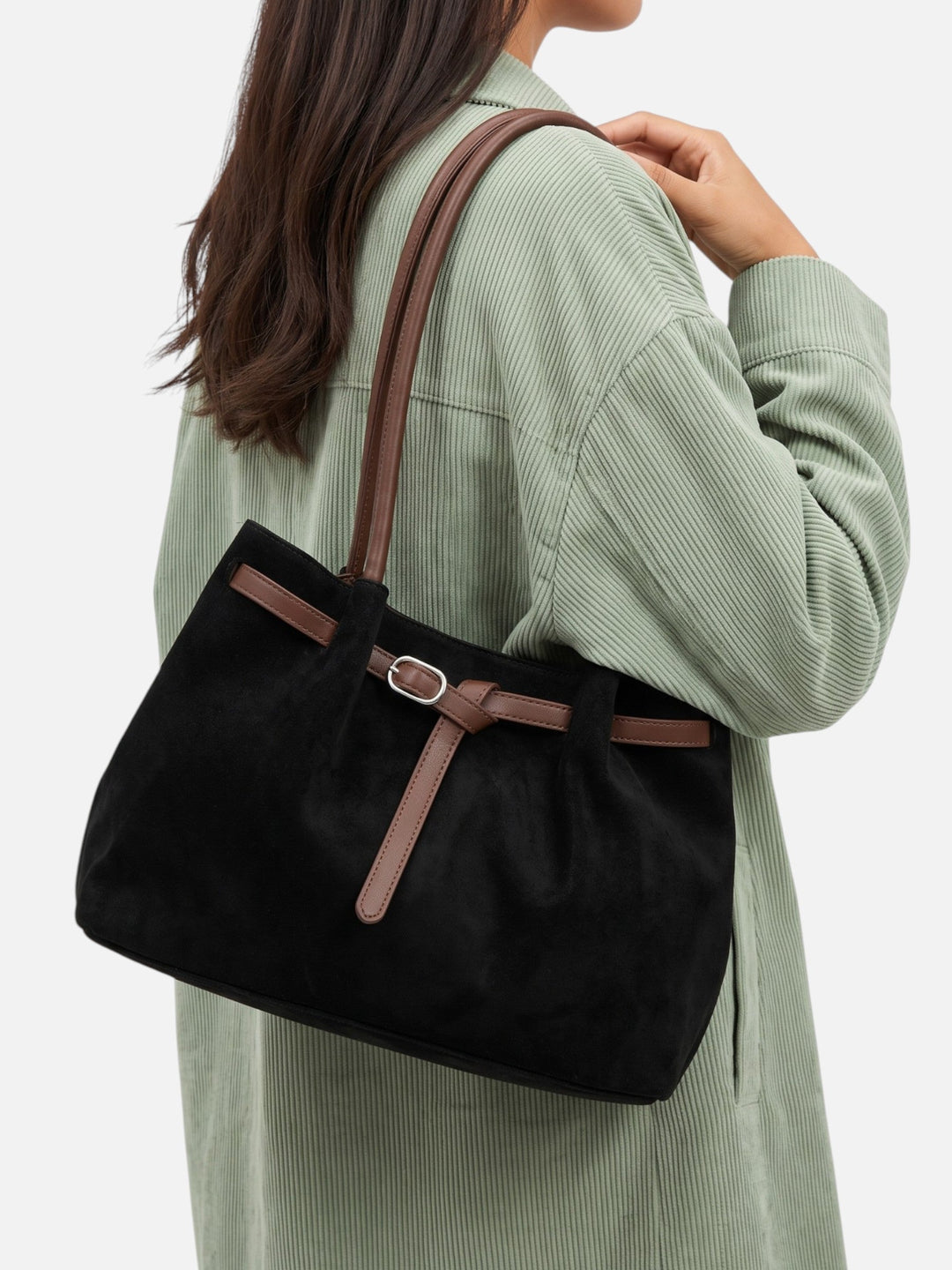 Imitatiesuède Schoudertas voor Dames met Riem en Gesp
