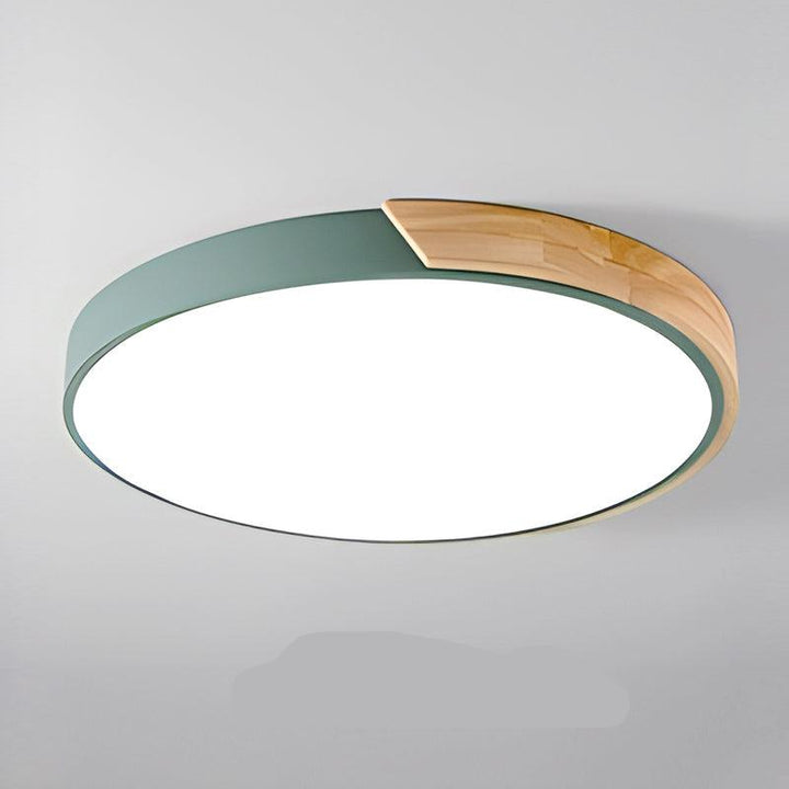 Scandinavische LED-plafondlamp in macaronvorm met houtaccent voor woonkamer of slaapkamer