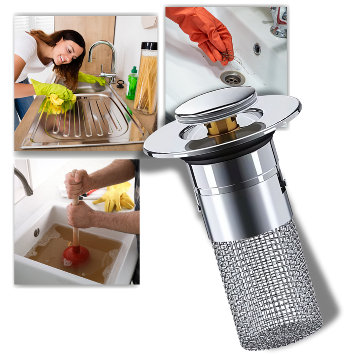 Universele pop-up afvoerplug met afvoerfilter en geurstop voor de wasbak