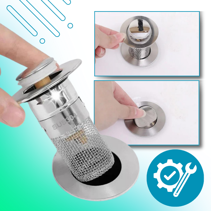 Universele pop-up afvoerplug met afvoerfilter en geurstop voor de wasbak