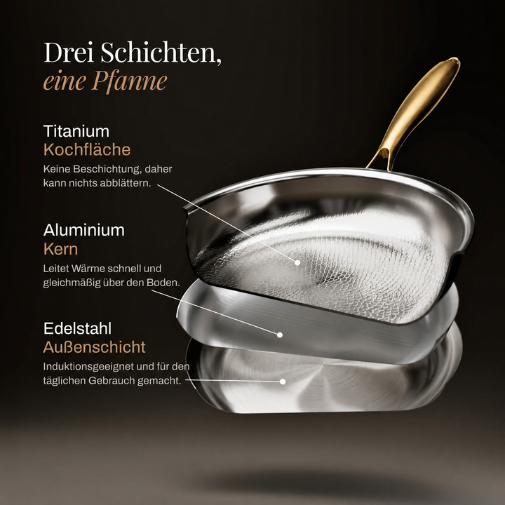 Met de hand gehamerde titanium braadpan met coatingvrij oppervlak