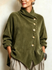 Dames corduroy sweatshirt met asymmetrische knoopsluiting en gedrapeerde sjaalkraag