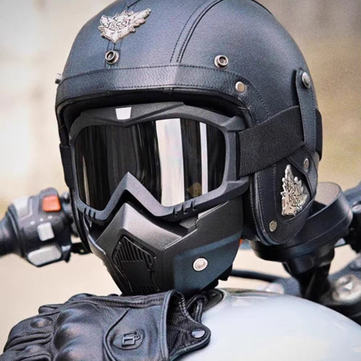 Vintage Retro Open Motorhelm met Masker en Bril