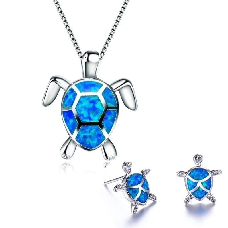 Zilveren Zeeschildpad Halsketting en Oorbellen Set  - Marinella