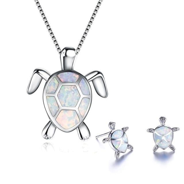 Zilveren Zeeschildpad Halsketting en Oorbellen Set  - Marinella
