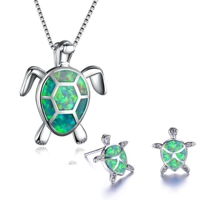 Zilveren Zeeschildpad Halsketting en Oorbellen Set  - Marinella