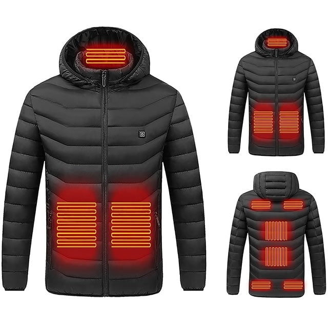 Verwarmde pufferjas met 9 warmtezones en capuchon